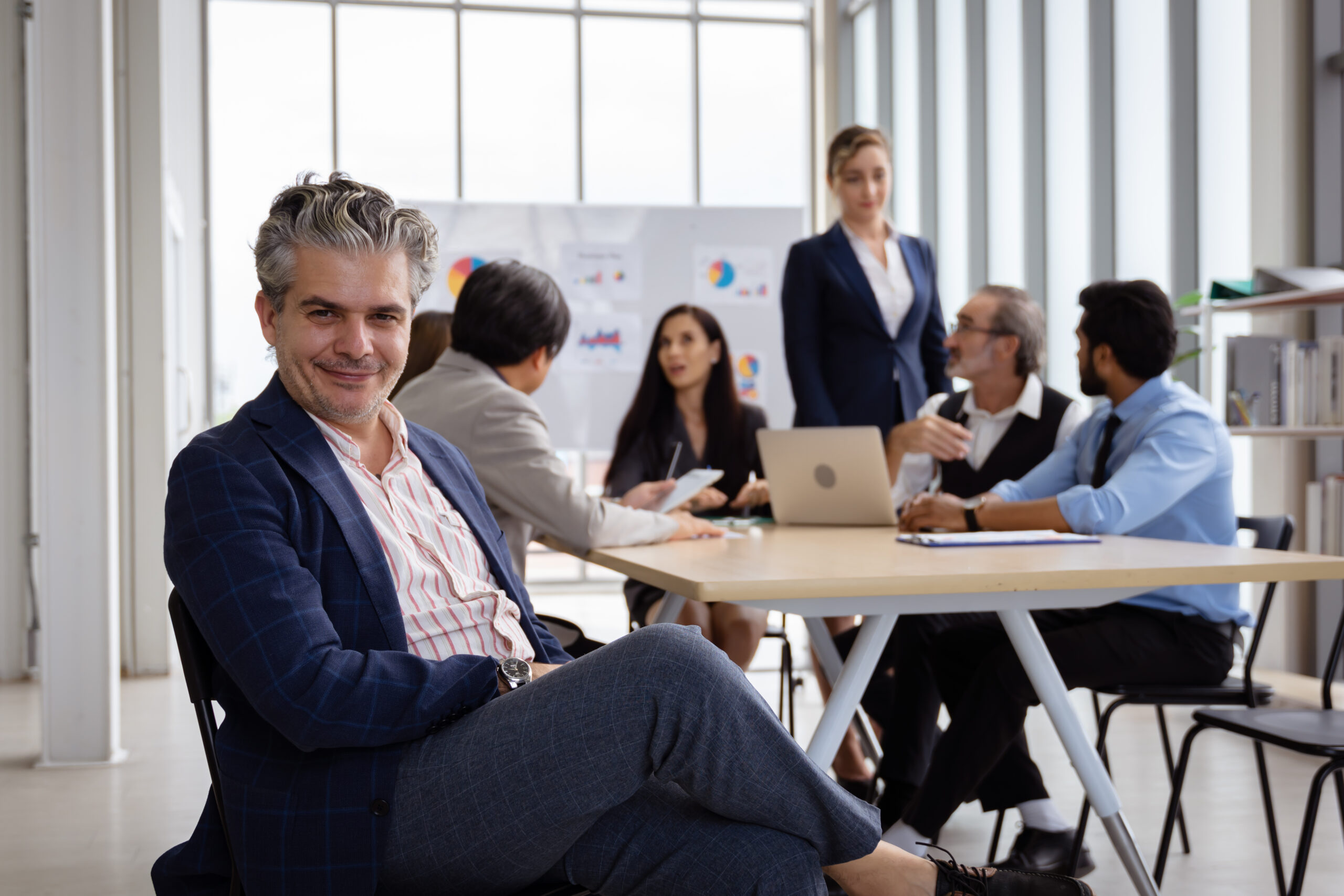 Group of multiethnic businessmen Get together for a brainstorming meeting to move the business forward.